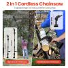 3-In-1 Cordless Electric Pole Saw & Mini Chainsaw & Grass Trimmer Kit With Adjustable Length 2Pcs 21V 1500Mah Batteries 4In/6In Chains Saw Blade 5Pcs