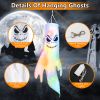 4Pcs Halloween Ghosts With Witch Hats Windsocks Hanging Decoration With Colorful Led Light Outdoor Flag Wind Socks Halloween Party Decoration For Yard
