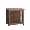 27.2" Dog Crate Furniture With Lockable Wheels Heavy Duty Wooden Dog Kennel With 2 Doors Steel Metal Pet Cage End Table Brown Indoor Dog House For Sma