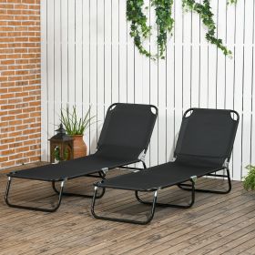 2 Piece Folding Chaise Lounge Pool Chairs, Outdoor Sun Tanning Chairs with 5-Level Reclining Back, Steel Frame, Black