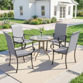 Set of 4 Outdoor Wicker Dining Chairs with Armrest, Steel Frame, High Back and Deep Seating, Gray