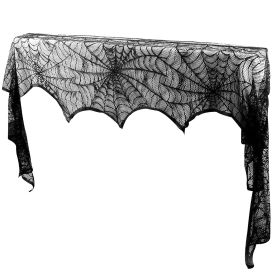 Halloween Decoration Black Lace Spiderweb Fireplace Mantle Scarf Cover Festive Party Supplies Fireplace Scarf 96 X 18 Inch For Halloween Christmas Par