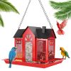 Metal Hanging Bird Feeder House Classic Barn Bird Feeder House Iron Hanging Outdoor Feeder With Visible Window And Lift Top Lid 15.75In Hanging Length