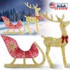 Lighted Christmas Reindeer & Sleigh Indoor Outdoor Christmas Decoration Christmas Lighted Display With 8 Lighting Modes