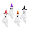 4Pcs Halloween Ghosts With Witch Hats Windsocks Hanging Decoration With Colorful Led Light Outdoor Flag Wind Socks Halloween Party Decoration For Yard