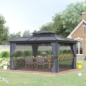 10' x 12' Hardtop Gazebo Canopy with Polycarbonate Roof, Aluminum Frame, Black