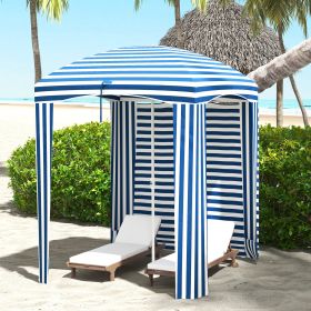5.8' x 5.8' Cabana Umbrella with Walls, Vents, Ruffles, Carry Bag, Beach Umbrella, Blue White Stripe