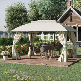 10' x 13' Outdoor Gazebo Patio Gazebo Canopy, Double Vented Roof, Steel Frame, Curtain Sidewalls, Beige