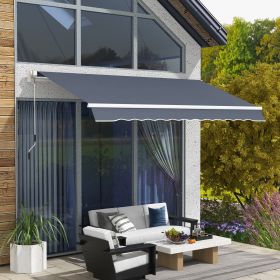 12' x 8' Patio Awning, Canopy Retractable Sun Shade Shelter w/ Manual Crank Handle for Deck, Yard, Dark Gray