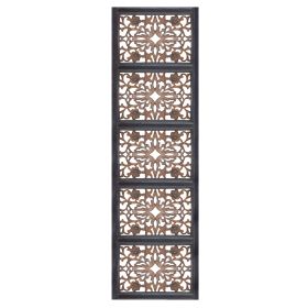 Rectangular Wall Panel with Intricate Floral Carvings, Burnt Black