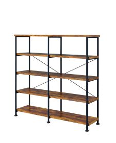 Olga 63 Inch Industrial 4 Tier Shelf Bookshelf, Particleboard, Metal Frame, Brown, Black