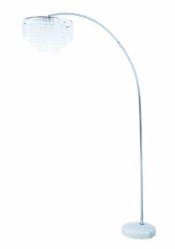 Crystal Accented Tiered Metal Floor Lamp with Marble Base, Silver and White