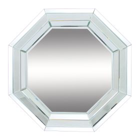 Octagonal Shaped Wall Mirror with Wooden Backing, Clear