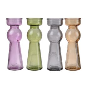 Glass Pillar Tealight Candle Holders, Set of 4, Multicolor