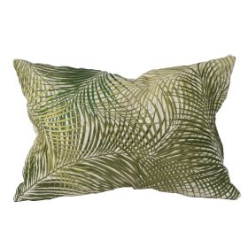 20 X 14 Inch Embroidered Pillow with Palm Leaf Design, White and Green