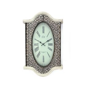 Wall Clock Set of 2 with Scalloped Wooden Top and Bottom, White