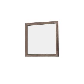 Transitional Square Shape Wooden Frame Mirror with Textured Details, Brown
