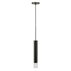 Hexagonal Metal Frame Single LED Light Pendant with Glass Diffuser, Black