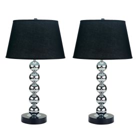 27 Inch Modern Table Lamp, Spindle Design Body, Set of 2, Black, Chrome