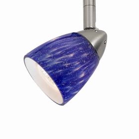50 Watt Track Fixture with Handblown Glass Shade, Silver and Blue