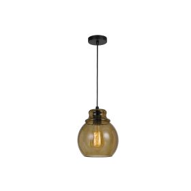 Round Glass Shade Pendant Lighting with Canopy and Hardwired Switch, Brown