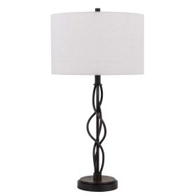 Round Fabric Shade Table Lamp, Metal Spiral Base, White, Textured Bronze