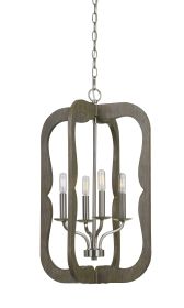 Wooden Cut Out Design Frame Pendant Fixture with Chain, Distressed Brown
