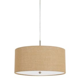 Metal Pendant Lighting with Fabric Circular Drum Shade and Cord, Beige