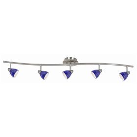 5 Light 120V Metal Track Light Fixture with Textured Shade, Silver and Blue