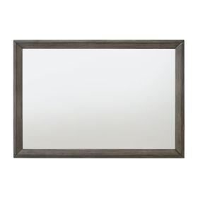 Rectangular Wooden Frame Mirror with Mounting Hardware, Gray and Silver