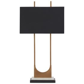 U Shaped Metal Body Table Lamp with Marble Base, Gold and Black