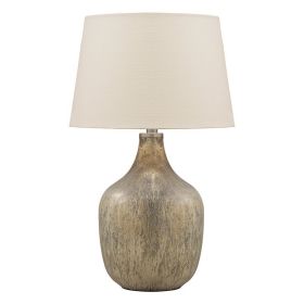 Mercury Glass Table Lamp with Drum Shade, Gold and Beige