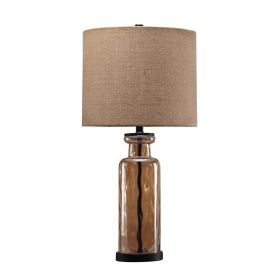 Glass Table Lamp with Fabric Drum Shade, Gold and Beige
