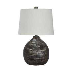 Pot Bellied Base Metal Table Lamp with Dotted Pattern, Black