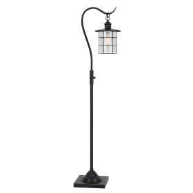 60 Inch Metal Downbridge Design Floor Lamp with Caged Shade, Dark Bronze