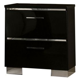 Cari Two Drawer Nightstand with USB Charger, Chrome, Black