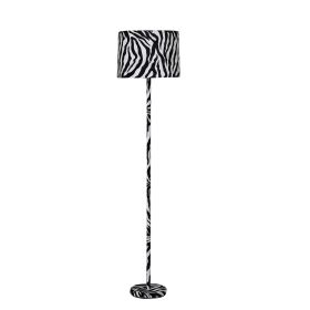 Fabric Wrapped Floor Lamp with Animal Print, White and Black