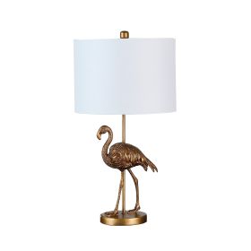 Polyresin Standing Flamingo Design Table Lamp with Round Base, Gold