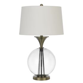 46 Inch Metal And Glass Globe Table Lamp, Dimmer, Brass Finish
