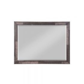 48 Inch Wood Mirror, Landscape, Beveled, Rustic Brown