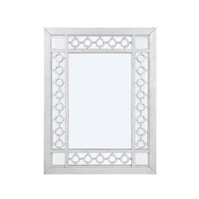 40 Inch Ornate Wood Mirror, Portrait, Round Cut Out Design, White