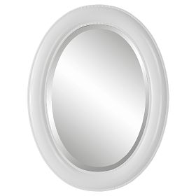 29 Inch Wood Wall Mirror, Beaded Oval Shape, White