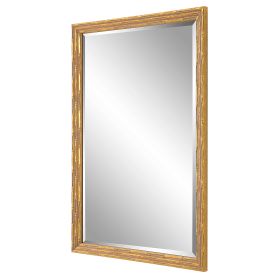 34 Inch Wood Rectangular Wall Mirror, Bamboo Design, Gold, Gray