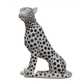 Cid 24 Inch Modern Polyresin Leopard Sculpture Decor, Dotted, White, Black