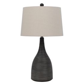 29 Inch Classic Table Lamp, Textured Lined Body, Ceramic, Charcoal Black