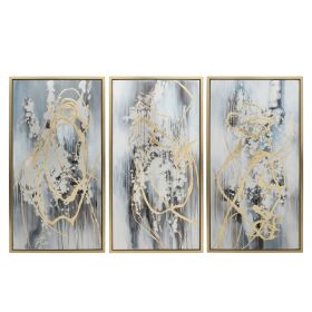 22 x 42 Canvas Wall Art, Abstract Luxury Paint Design, Set of 3, Gold, Gray