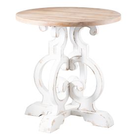 36 Inch Round Table, Classic, Sculptural Base, Wood, Modern, White, Brown