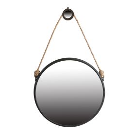 30 Inch Accent Wall Mirror with Rope Hanger and Round Black Metal Frame