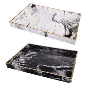 19, 18 Inch Set of 2 Modern Decorative Trays with Rims, Black and White