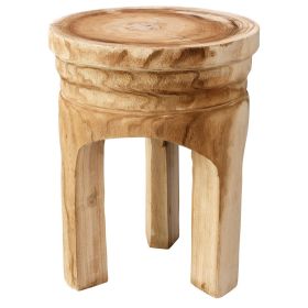 17 Inch Stool Accent Table, Paulownia Wood, Three Leg Base, Natural Brown